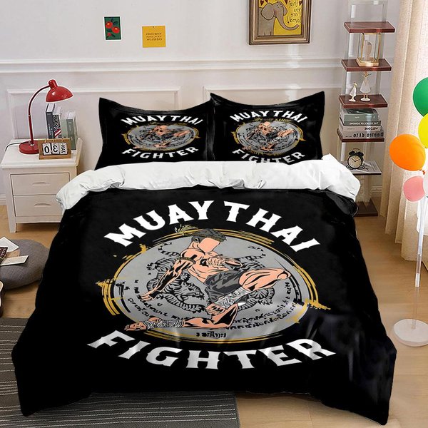 Wojownik Z Tekstem Muay Thai. PośCiel Zestawy Poszewek Na KołDrę Poszewki Na KołDrę Poszewki Na Poduszki(1 * Poszewka Na KołDrę 2 * Poszewki Na Poduszki Bez WkłAdu Do KołDry) 140X200Cm-image