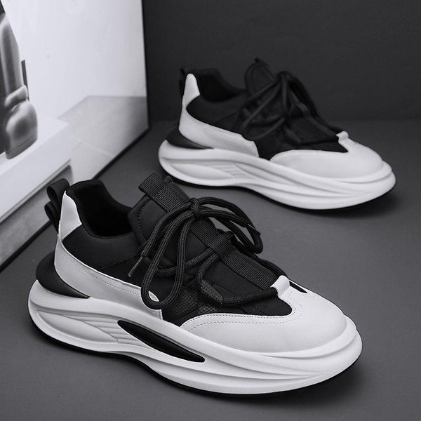 Zapatos De Verano Para Hombre Nuevos Zapatos De Tela Transpirables Para Hombre Estilo Coreano Modernos VersáTiles Zapatillas De Suela Gruesa Zapatos Casuales De Papá 44 Negro-image