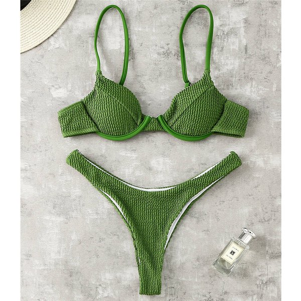 Seksowny PrążKowany Bikini Z Fiszbinami Kostium KąPielowy Damska Bielizna KąPielowa Kobiety DwuczęśCiowy Zestaw Bikini Wysoko WycięTe Stringi KąPielóWki Kostium KąPielowy EMA M-image