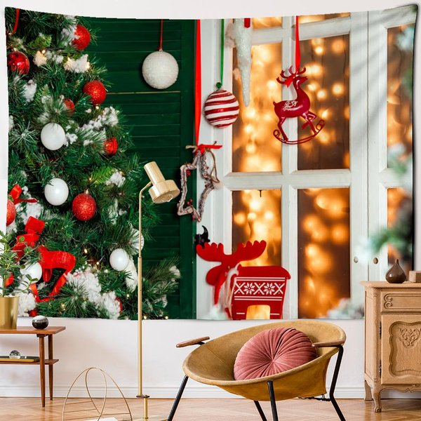 Tapiz NavideñO De CabañA Colgante De Pared Bohemio Regalos De Vacaciones PsicodéLico BrujeríA ÁRbol De Navidad Sala De Estar DecoracióN Del Hogar 95X70Cm Orange-image