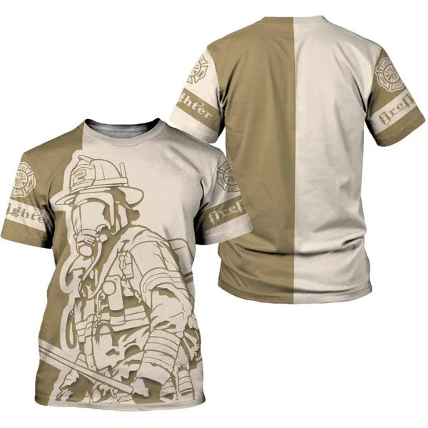 WzóR StrażAka Druk Cyfrowy 3D MęSki Modny T-Shirt Z KróTkim RęKawem I OkrąGłYm Dekoltem 3XL-image