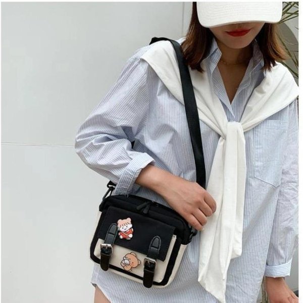 PłóCienna Torba Na Ramię W Stylu KoreańSkim Dla Kobiet, Modna, Codzienna Torba Listonoszka, Crossbody Czarny-image