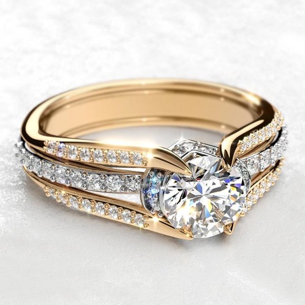 Huitan Lujoso Anillo De Dedo Brillante Para Dama Para Ceremonia De Boda JoyeríA De Moda Color Oro Para Fiesta De Compromiso Accesorios Nupciales 8 Beige-image