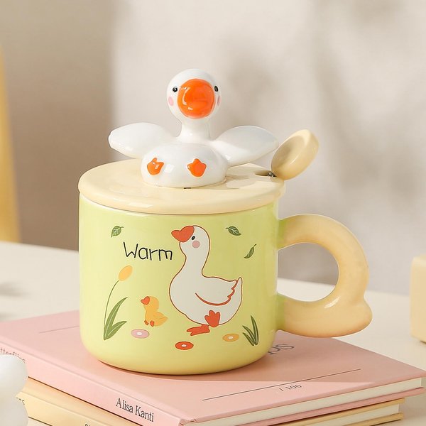 Taza De CeráMica Linda Ganso Grande De Dibujos Animados Taza De CeráMica Creativa Regalo De Recuerdo Taza De Café Taza De Desayuno 400Ml (Gift Box)-image