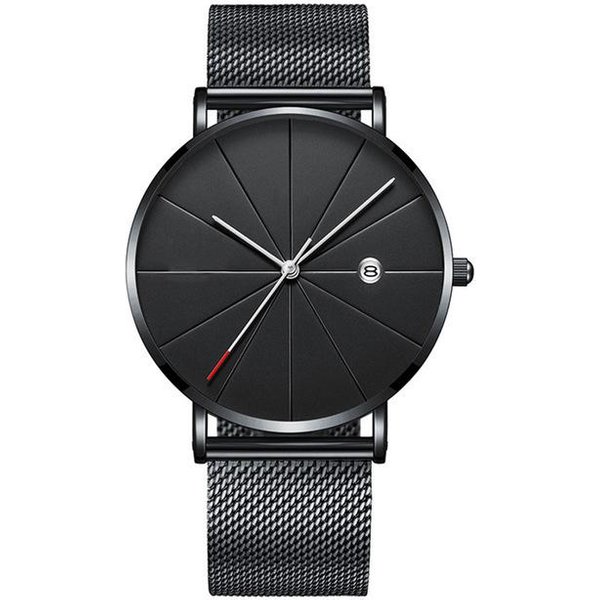Relojes De Moda Para Hombres Reloj De Negocios De Lujo Para Hombres Reloj De Pulsera De Cuarzo Informal Deportivo Para Hombres Correa De Malla De Acero Inoxidable Reloj Con Fecha Y Esfera Ultrafina Negro-image