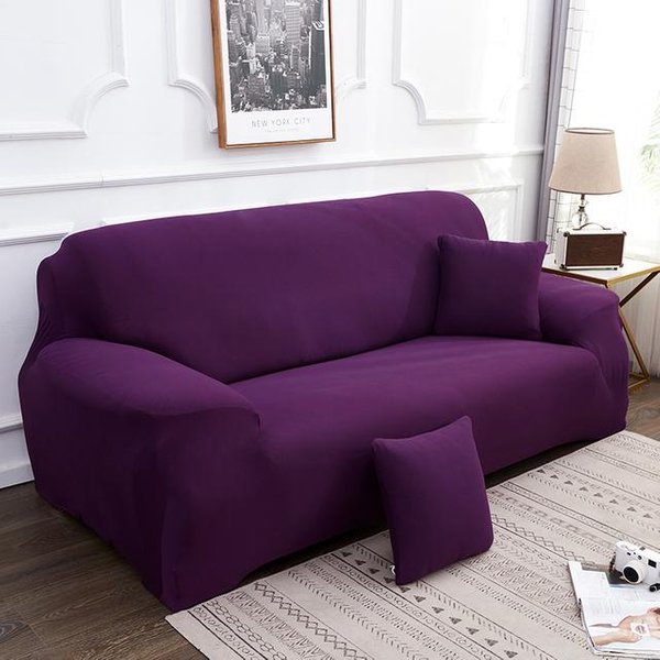 Jednokolorowe Pokrowce Na Sofę Elastyczne Pokrowce Na Sofę Do Salonu NarożNe KrzesłO W KształCie L Pokrowiec Na Kanapę 1 /2 /3 /4-Osobowy 4-Seat 235-300Cm Fioletowy-image