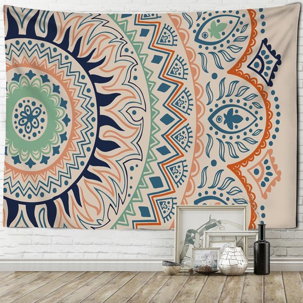 Tapiz Sencillo De Media Mandala Para Colgar En La Pared EstéTica Boho Arte De HabitacióN PsicodéLico BrujeríA Hippie DecoracióN Del Hogar 95X70Cm Gray-image