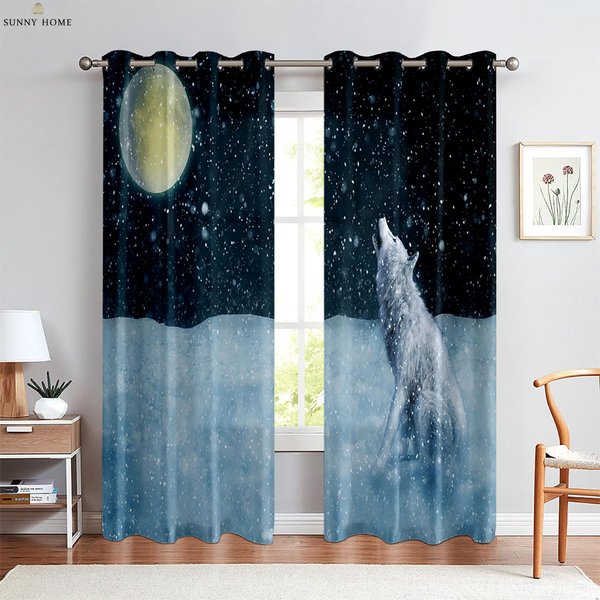 ZasłOny Okienne WzóR ZwierzęCy Wilk ZasłOny Na ZamóWienie Salon Balkon Kuchnia Sypialnia Gabinet ZasłOny Dekoracyjne 2 Sztuki W50Xh140(Cm)X2Pcs&Grommet Top-image