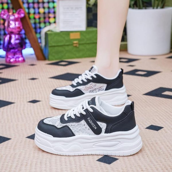 Zapatos Blancos PequeñOs Transpirables De Verano Para Mujer Nuevos De Encaje Zapatillas De Plataforma Estudiante Casual VersáTil Malla Suela Gruesa Papá 38 Green-image