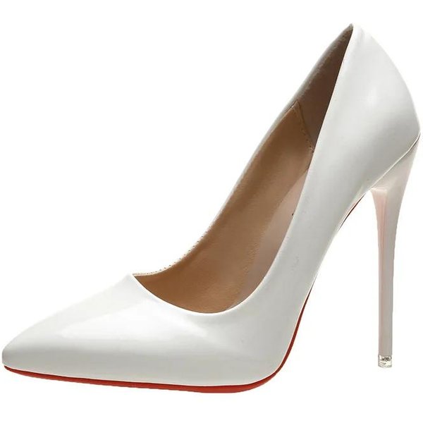 Moda Primavera 2025 Tacones De Aguja Super Altos 12Cm Zapatos De SalóN Para Mujer Punta Fina Florescencia Charol Oficina TacóN Delgado 35 Brown-image