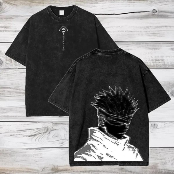 Camiseta Hombre Gojo Satoru Jujutsu Kaisen Camiseta Mujer Lavada Manga Corta AlgodóN Camiseta Ropa Verano Camisetas Oversize XL Black-image