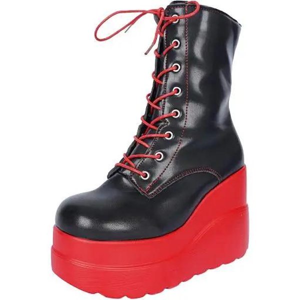 Moda 11CM Nowy Design Damskie Punkowe Gotyckie Motocyklowe Botki Platforma Gruby Wysoki Obcas Botki Do Kostki Damskie Fajne Koturny Czarny Czerwony Damskie Buty 38 Black-image