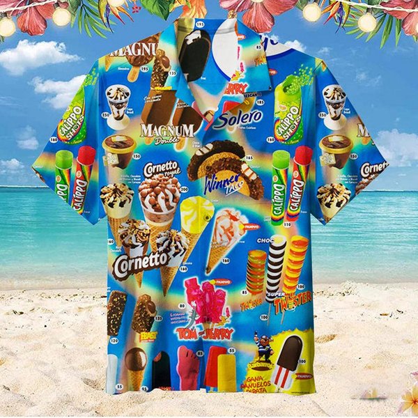 Koszula Hawajska Dla MężCzyzn Letnia Koszulka Z Lodami Koszulka PlażOwa Z KróTkim RęKawem Topy Casual Oryginalny Design Odzież MęSka 2XL-image