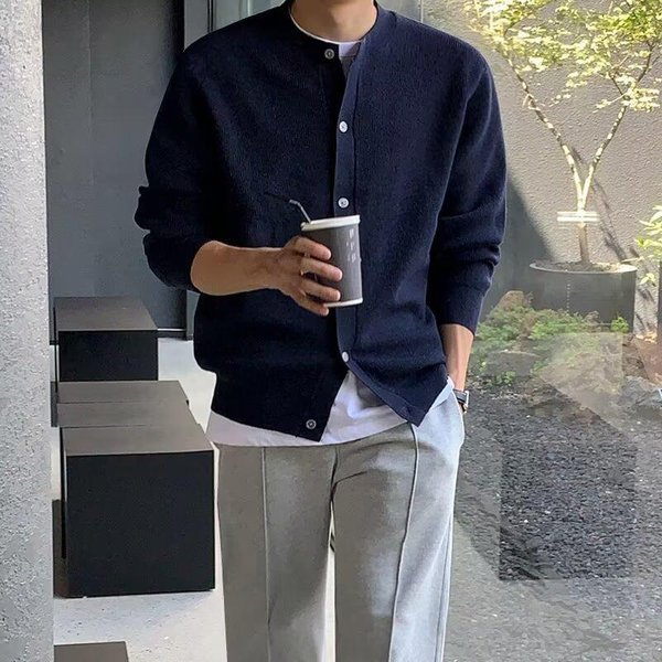 CáRdigan De Punto Para Hombre De Manga Larga Abierto SóLido Casual Holgado 3XL-image