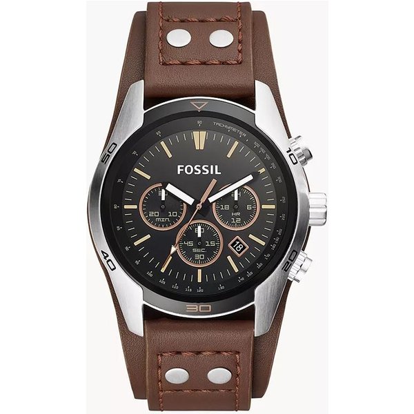 Reloj De Cuarzo Casual Para Hombre Con CronóGrafo, Correa De Cuero Y Esfera Circular MarróN CH2891-image