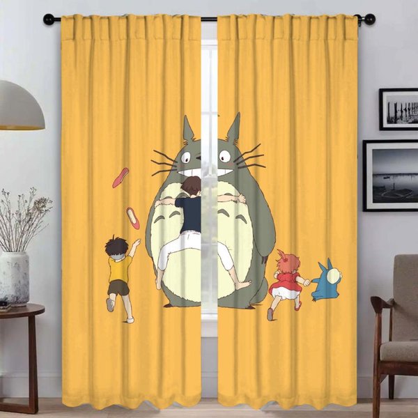 Cortina De Ventana Totoros Para HabitacióN 2 Paneles Cortinas Modernas Para Sala De Estar 2 Piezas Tul Para Dormitorio DecoracióN De Halloween Visillos NiñO W96Xh137Cmx2Pcs-Cl-image