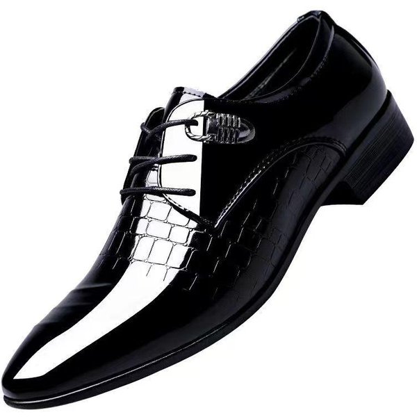 Zapatos De Cuero Ropa Formal De Negocios Para Hombres Superficie Brillante Transpirable Punta Hueca Zapatos De Cuero Casuales Zapatos De Boda Para JóVenes 47 Negro-image