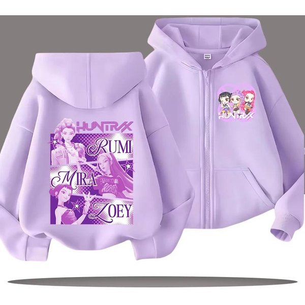 ŚMieszne Bluzy Rozpinane Kpop Demon Hunters Bluza Z Kapturem Odzież DziecięCa DziecięCa DziewczęCa ChłOpięCa Bluza Z Zamkiem BłYskawicznym Bluza Z Kapturem DziecięCy Top Na Co Dzień 150-image