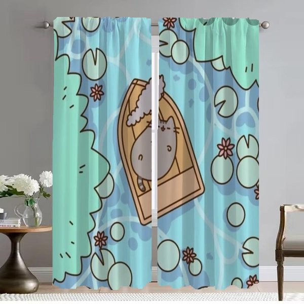 Cortina Opaca Para HabitacióN 2 Paneles Kawaii Gato Gordo Cortinas De Cocina Tul Para Dormitorio Cortinas Divisorias DecoracióN Del Hogar W50Xh70Cmx2Pcs-Cl-image