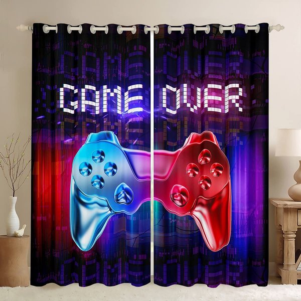 ZasłOny Gamingowe Draperie DziecięCe Gamer Gry Wideo Zestaw ZasłOn Dla ChłOpcóW Nowoczesny Kontroler Do Gier ZasłOna MateriałOwa Zielony Gamer 2 Sztuki W60H60(Cm)X2Pcs&Hook-image