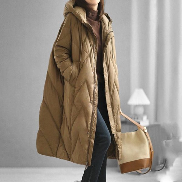 Abrigo Largo Holgado Para Mujer Chaqueta De PlumóN De Pato Blanco Abrigo De Invierno Parkas De Invierno Con Capucha M White-image