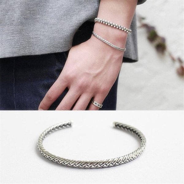 Nueva Moda Serpiente Retro Plata Tailandesa Pulseras Creativas JoyeríA De Plata De Ley 925 Amor PatróN Tejido Brazaletes De Pareja Sb182-image