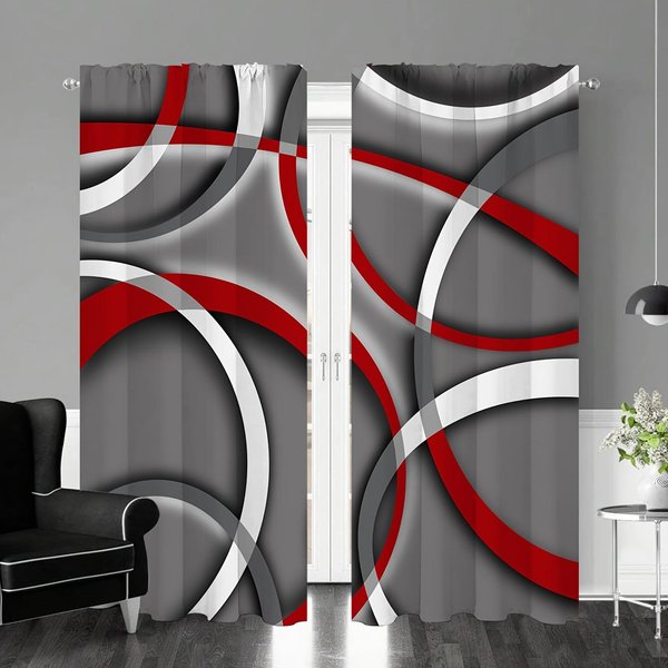 Cortina De Ventana Estampada Abstracta De 2 Piezas Para Dormitorio, Oficina, Cocina, Sala De Estar Tratamiento De Ventana Con Bolsillo Para Barra Para DecoracióN Del Hogar HabitacióN W75 X H166(Cm)X2&Hook-image