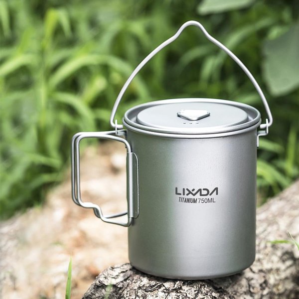 Lixada 750Ml 900Ml 1100Ml Olla Ultraligera De Titanio Taza Taza De Agua Con Tapa Y Asa Plegable Camping Al Aire Libre Cocina 750Ml-image