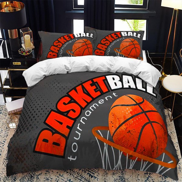 Zestaw Poszewek Na KołDrę Do KoszykóWki Dla Dzieci 3D Rozmiar King Queen Fajny Motyw Sportowy Dla Dzieci MłOdzieżY Poliestrowa PośCiel EU Single(135X200Cm)-image