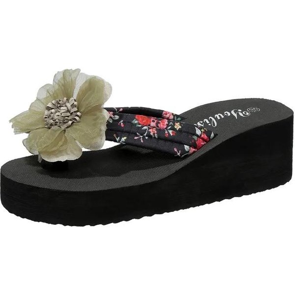 Zapatos Ligeros Chanclas Femeninas Zapatillas De Mujer Talla Grande Sandalias Casuales Sandalias De Plataforma Con CuñA Para Mujer Estampado Floral Sandalias De Mujer 40 Black-image