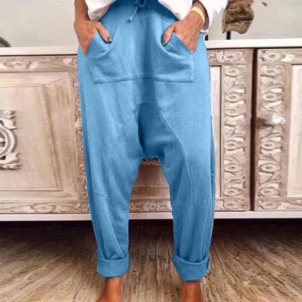 Pantalones Harem Sueltos De Tiro Bajo Talla Grande Para Mujer - Pantalones Largos Casuales VersáTiles Y De Moda M Azul-image