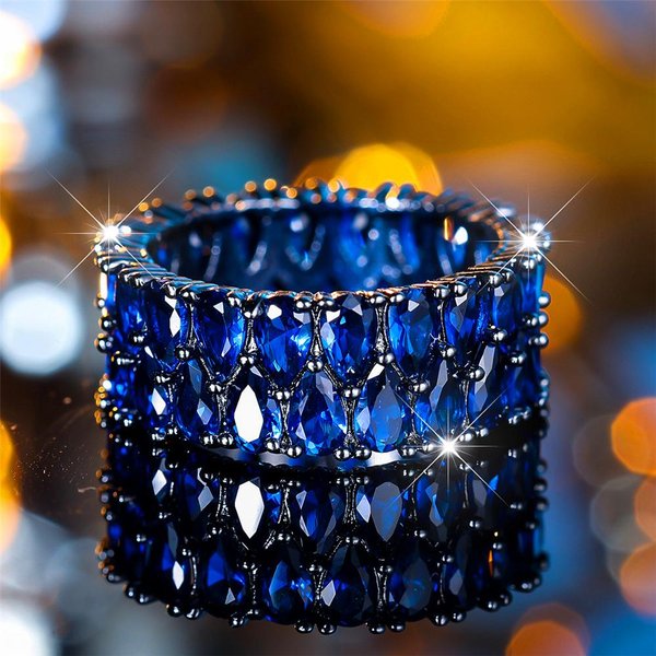 Anillo De Compromiso De Lujo Para Mujer Con Piedra De ZircóN Cristal Morado Azul, Vintage Color Oro Negro, Gota De Agua, JoyeríA De Boda Para Mujeres 5-image