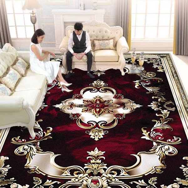 Alfombra De Lujo Para Sala De Estar Estilo Europeo Roja DecoracióN Retro ÁRea De Sofá Alfombras Grandes Dormitorio Cabecera Antideslizante Suave Felpudo 60*90Cm-image