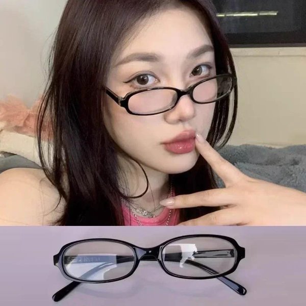 JapońSkie Kwadratowe Owalne Okulary Vintage Styl Y2K Styl KoreańSki DziewczęCe Czerwona Ramka Gn SzkłA Okulary Dekoracyjne Komputerowe Anty-Niebieskie Okulary-image