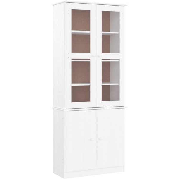 Vitrina Alta Blanca 77 X 35 X 186,5 Cm Madera De Pino Macizo-image