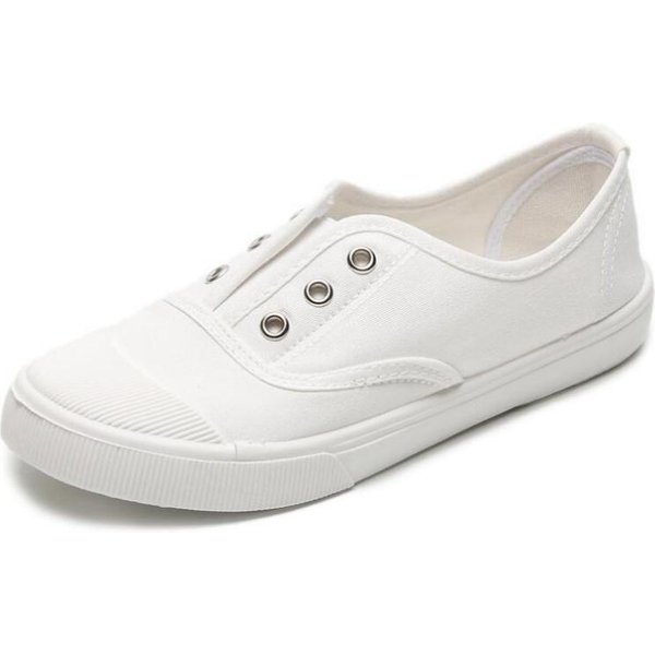 OtoñO 2026 Nuevos Zapatos De Lona Slip-On Mujer Zapatos Blancos Verano Estudiante Suela Plana Casuales Zapatillas De Mujer 37 Blanco-image