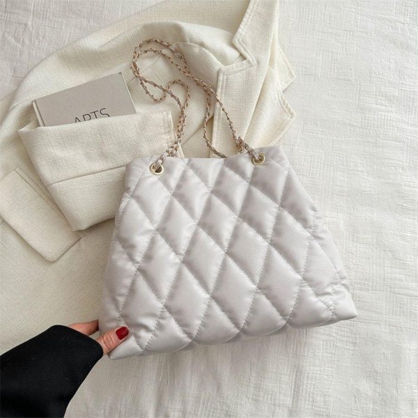 Damska Pikowana Torebka Na Ramię Ze SkóRy PU W Kratę, Casualowa Torebka Typu Worek Na łAńCuszku, Pikowana Torebka Crossbody W Stylu Puchowym Gray-image