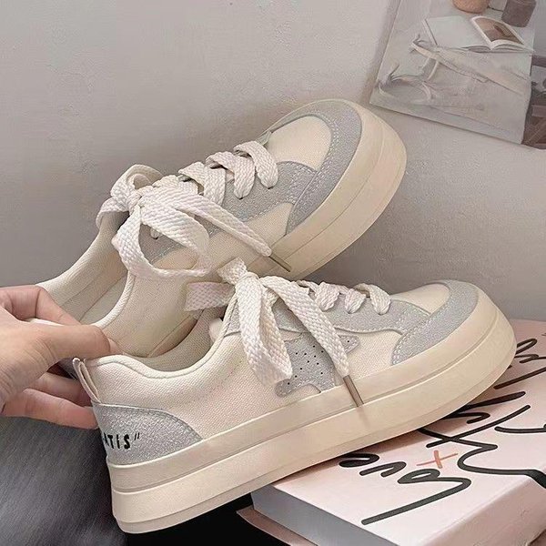 Zapatos De Lona Zapatos De Mujer Mango Zapatos De Cabeza Grande Zapatos Blancos Zapatos Casuales VersáTiles Suela Gruesa 40-image