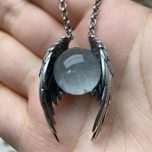 KryształOwy Naszyjnik Retro SkrzydłA Ducha, Europejska I AmerykańSka Moda Unikalna Osobowość Stary Wisiorek Necklace Gray-image
