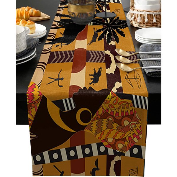Corredores De Mesa Rectangulares De Lino Para Mujer Negra Africana Con Elefantes Y Jirafas Corredores De Mesa De Lujo Para Mesa De Comedor DecoracióN De Fiesta De Bodas 150X33Cm-image
