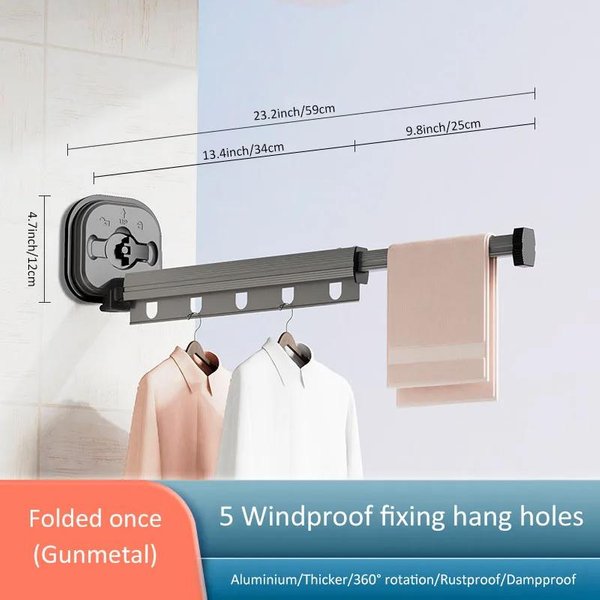 Tendedero RetráCtil, Ahorrador De Espacio, Tendederos Plegables Para LavanderíA, Colgador De Ropa De Pared One Fold Gris-image
