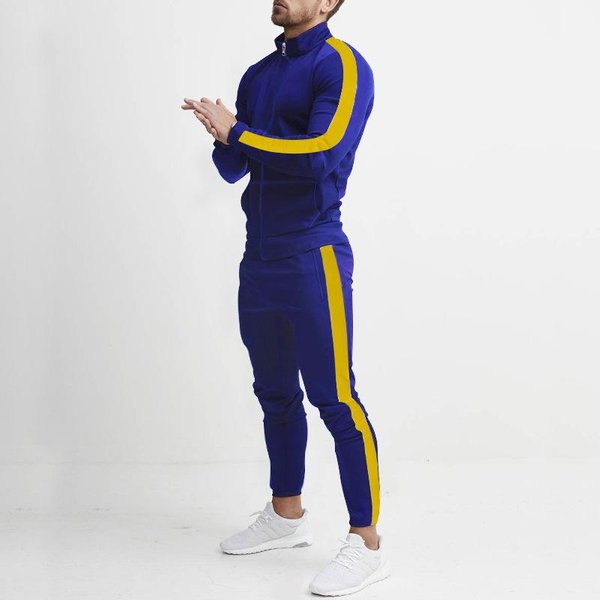 Wiosna I Jesień Nowy MęSki Zestaw Sportowy Na Czas Wolny Kolorowy MęSki Zestaw Casual Ze StóJką Modny Zestaw Sportowy 2-CzęśCiowy L Royal Niebieski Kolor-image