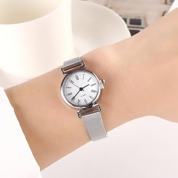 Relojes Mujer Reloj Con Correa De Malla De Acero Inoxidable Reloj De Cuarzo Con Esfera PequeñA Reloj De Pulsera Para Mujer Regalos Para NiñA White-image
