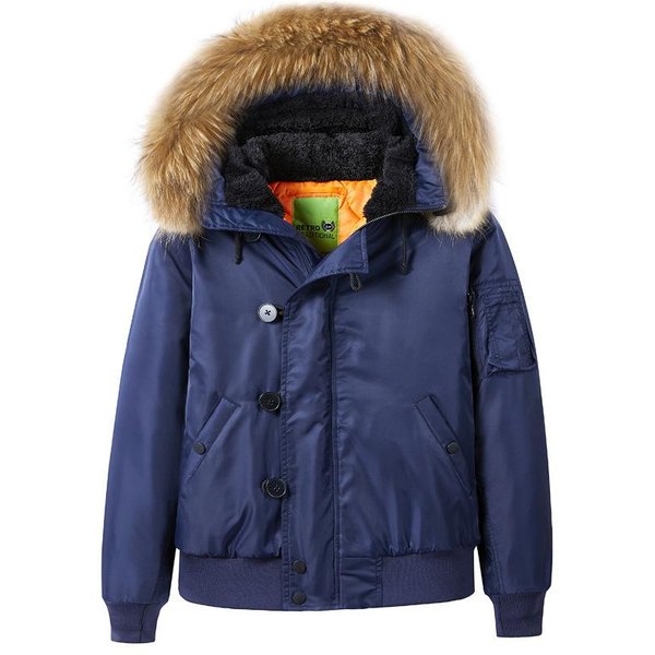 Invierno AlgodóN Engrosado Chaqueta Bomber Para Hombre Casual Con Capucha Holgada Uniforme De BéIsbol MA1 Chaqueta Para Hombre XL Azul-image