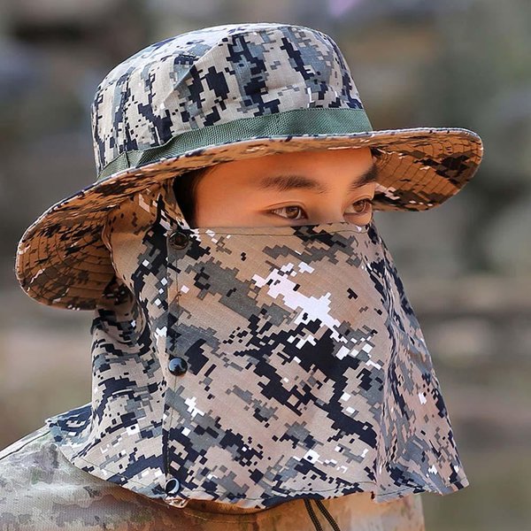Gorra De Pesca ProteccióN Solar Cortavientos Sombrero Con Visera Parasol Con Correa De Barbilla Ajustable Camuflaje-image