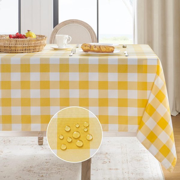 ŻółTo-BiałA Kratka ProstokąTny Obrus Dekoracja Imprezowa Wielokrotnego UżYtku Wiejski Obrus Na Stół Kuchenny Jadalny Dekoracje Piknikowe Kempingowe 140X240Cm-image