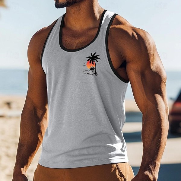 Camiseta Sin Mangas Chaleco Camiseta Sin Mangas Camisa Sin Mangas Camisa Para MúSculos Sin Mangas Cuello Redondo Verano Palmera Deportiva S-image