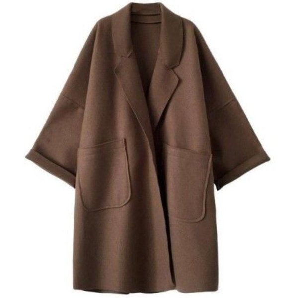 Abrigo Trench De Lana De OtoñO E Invierno Para Mujer De Talla Grande, Abrigo De Lana Suelto, CáRdigan S MarróN Oscuro-image