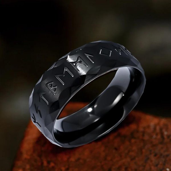 Vintage Odin Norse Viking Amulet Rune PierśCienie Dla MężCzyzn Moda SłOwa PierśCień Ze Stali Nierdzewnej BiżUteria śLubna Walentynki Prezenty 11 Black-image