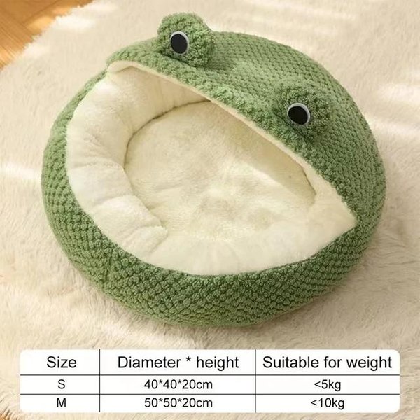 Cama Para Gato Mascota Cama Para Perro PequeñO Felpa Redonda Dibujos Animados Rana Esterilla Invierno CáLida SueñO Profundo Comodidad Suave Transpirable Casa Para Perro Gato Suministros Para Mascotas S-image